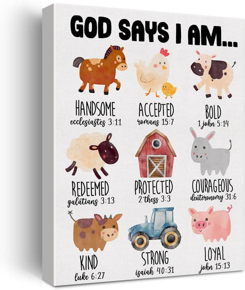 Hijie Inspirational Motivational God Says I Am Poster Canvas Wall Art for Nursery