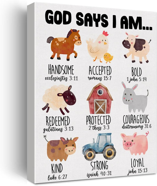 Hijie Inspirational Motivational God Says I Am Poster Canvas Wall Art for Nursery