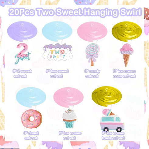 Pastel Ice Cream Two Sweet 2nd Birthday Party Supplies, Ice Cream Donut Hanging Streamers for Summer Party