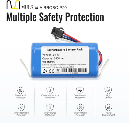 MULS Rechargeable Battery for AIRROBO P20 Robot Vacuum Cleaner, 14.4V