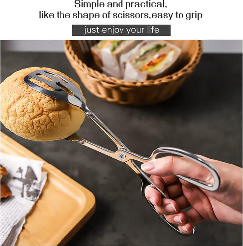 2 Pieces Buffet Salad Tongs for Kitchen Serving and Cooking, Stainless Steel Food Scissor Tongs, Catering Utensil for Bread Cake Bake Steak Barbecue (Silver) by IAXSEE