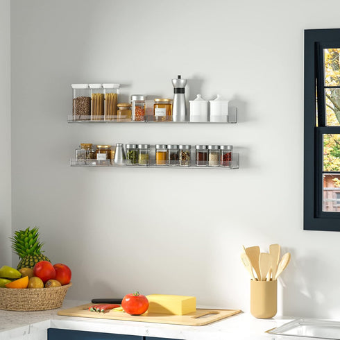4 Pack Sezanrpt Acrylic Wall Spice Rack Organizer, Seasoning Rack Shelf Organizer, Clear Wall Mounted Spice Rack