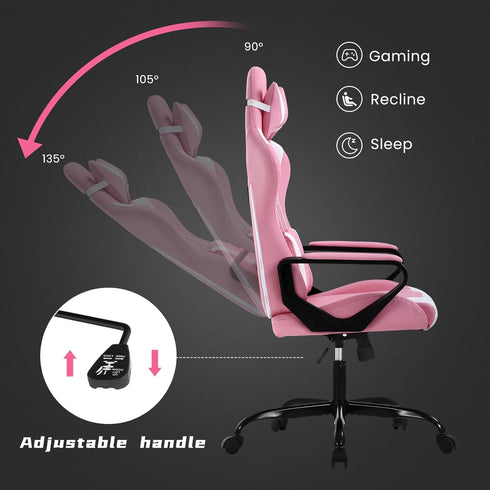 Pink Gaming Chair, Ergonomic High Back Video Game Chairs Racing Style with Lumbar Support, Headrest & Arms Gaming Chair
