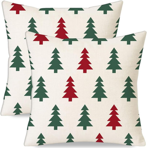 Red and Green Christmas Tree Pillow Covers 18x18 Set of 2 Outdoor