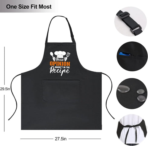 Funny Apron for Men Women, Your Opinion Wasn't in the Recipe Apron for Cooking Grilling BBQ Chef Gifts for Dad Mom