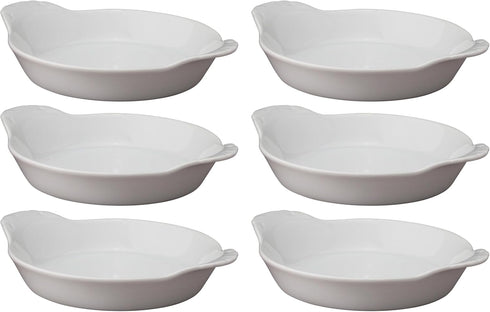 HIC Kitchen Set of 6 Round Au Gratin Baking Dishes, Fine Porcelain, 4-Ounce