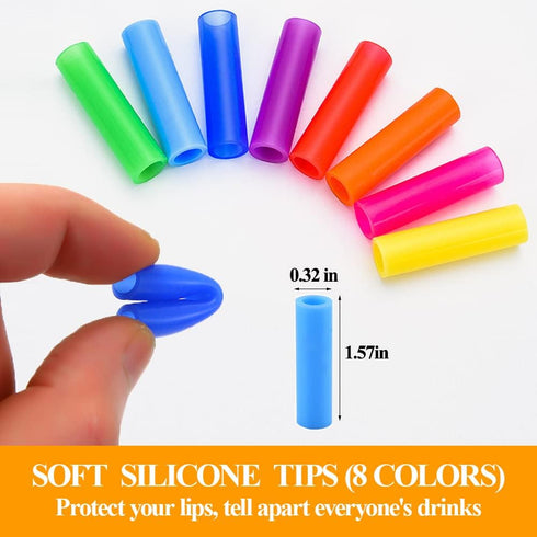 Lazycorner 16 Pcs Reusable Metal Straws, 8.5" 10.5" Stainless Steel Straws with Silicone Tips and Travel Case