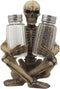 Home 'n Gifts Scary Skeleton Glass Salt and Pepper Shaker Set with Decorative Spice Rack