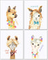 Confetti Fox Llama Nursery Wall Art Decor - 8x10 Unframed Set of 4 Prints, Kids Cute Alpaca Pictures