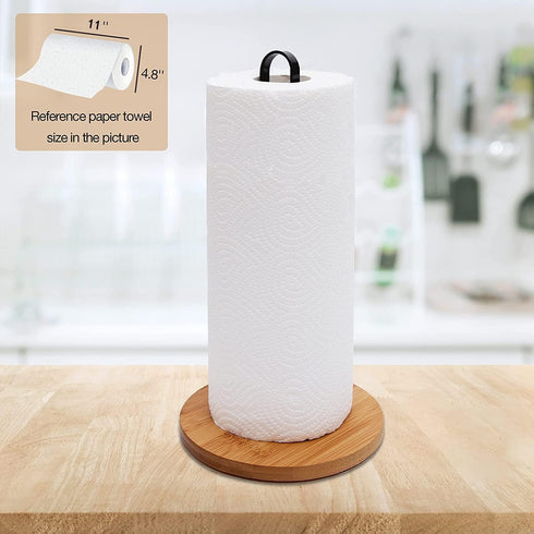 Black Wood Paper Towel Holder, Free-Standing Countertop Kitchen Towel Holder with Non-Slip Base