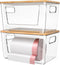 spospo 2 Pack Trash Bag Holder with Bamboo Lid, Stackable Trashbag Dispenser,