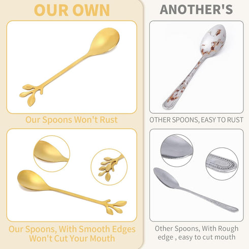 20 Pack 4.7 Inch Gold Stainless Steel Leaf Coffee Spoons for Dessert, Stirring, Mixing