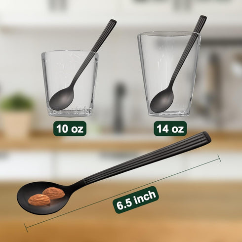 Espresso Spoons 6 PCS, Coffee Spoons 6.5 Inches with Anti Slip Striped Handle, 18/8 Stainless Steel Tea Spoons Set Serving for Ice Cream Dessert, Matte Black