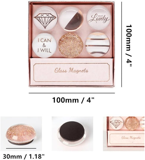 MEI YI TIAN Rose Gold Round Glass Fridge Magnets, 30mm (1.18") - 6pcs Pack for Decorative Use