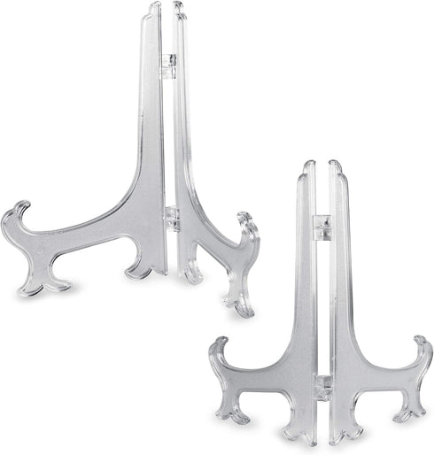 Super Z Outlet 8.5" Clear Plastic Easels or Stand/Plate Holders to Display Pictures, Placecards, or Other Items at Weddings, Home Decoration, Birthdays, Tables (12)