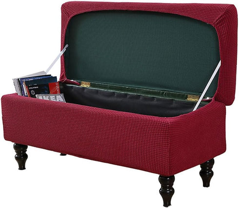 Lussenwert Ottoman Cover Rectangle - Stretch Jacquard Storage Bench Cover With Elastic Bands