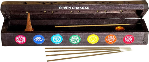 Chakra Incense Holder Burner Box, Storage for Sticks and Cones, Ash Catcher