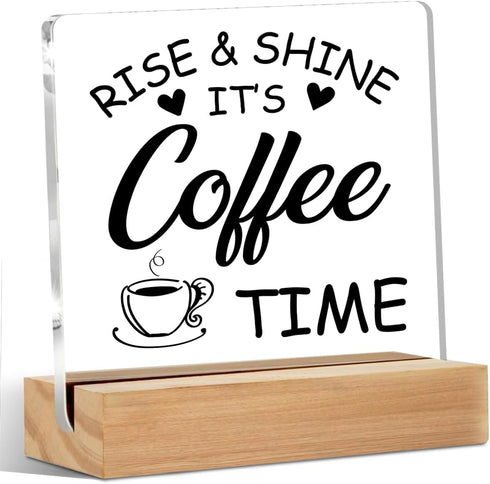 CQM Coffee Bar Decor Acrylic Sign with Wood Stand, Coffee Lover Gifts Coffee