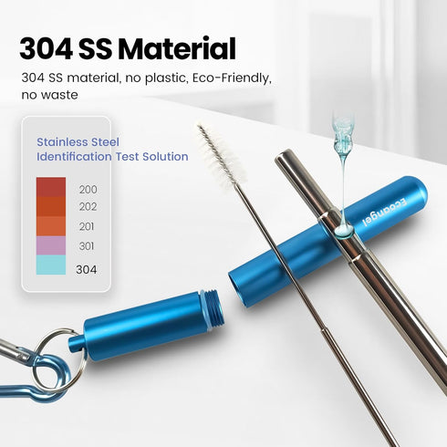 Cruise Ship Essentials 4-Pack Reusable Collapsible Stainless Steel Straws with Aluminum Case, Cleaning Brush