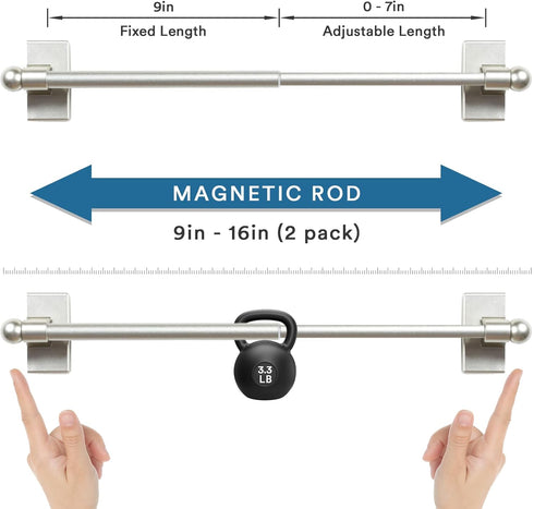H.VERSAILTEX 2 Pack Magnetic Curtain Rods for Metal Doors, Adjustable Appliances, 9 to 16 Inch, Nickel