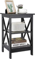 SUPER DEAL Side Table, 3-Tier End Table with Shelves, Versatile X-Design Wood
