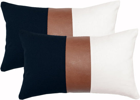 12x20 Lumbar Pillow Covers Set of 2, Reversible Black White Cotton &