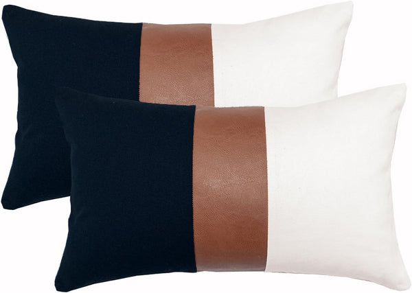 12x20 Lumbar Pillow Covers Set of 2, Reversible Black White Cotton &