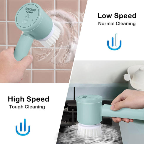 Electric Spin Scrubber, Folding Rechargeable Cleaning Brush for Bathroom with 3 Replaceable Brush Heads