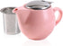 Small Ceramic Teapot with Stainless Steel Infuser - Heat Resistant Pink Tea Pot for Loose & Blooming Tea, 350ml