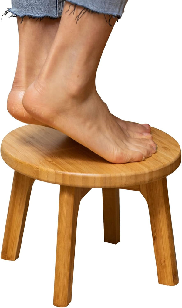 GOBAM Bamboo Step Stool - 7.3 inches Sturdy Foot Stool for Adults and Kids, Portable Wooden Stool for Kitchen and