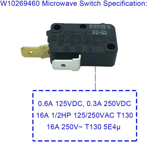 LONYE SZM-V16-FC-63 Microwave Door Switch Replacement for Whirlpool, Maytag, Amana, Pack of 2, PS2361113