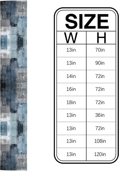 Dusty Blue Table Runner, 72 Inches Long, Grey Abstract Art for Farmhouse Kitchen Dining Table Decor