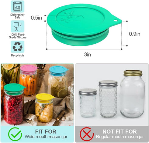 Sophico Silicone Fermenting Lids - Waterless Airlock Mason Jar Lid Caps for Pickles, Kimchi, 4 Pack, Wide Mouth