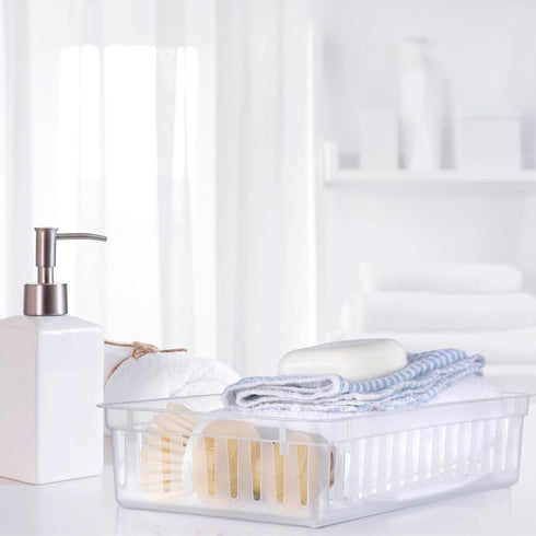 Wenqik Set of 12 Plastic Baskets for Organizing, Rectangular Trays for Desk Organization (Clear)