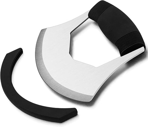 KAYCROWN Mezzaluna Knife: Pizza Cutter Salad Chopper - Stainless Steel Sharp Rocker Ulu Knife with Cover