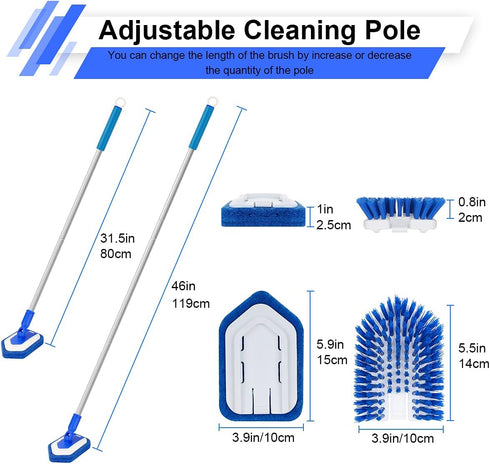 Lalafancy Bathroom Scrubber: 46'' Long Extendable Handle 2-in-1 Tub & Tile Cleaning Brush with Interchangeable Head