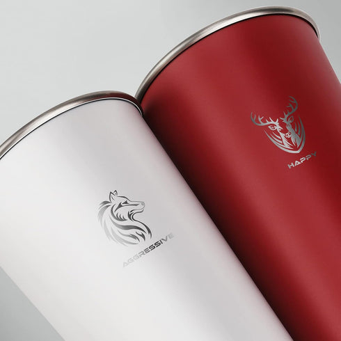 Swiss+Tech 16oz Stainless Steel Cups, 2 Pack Double Wall Pint Glasses, Insulated Tumbler with Lid (Red&White)