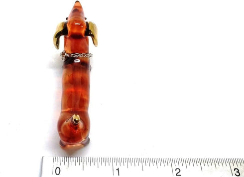 Handmade 2" Blown Glass Dachshund Dog Figurines with Gold Trim, Collectible Miniature Art, Dollhouse Gift Ideas