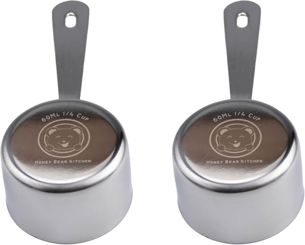 Honey Bear Kitchen 1/4 Cup Measuring Scoop Cups v2 - Polished Stainless Steel (Set of 2)