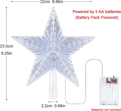 Warm White Light Christmas Tree Topper Star, 8.7 Inch Decor for General Size Xmas Tree Holiday
