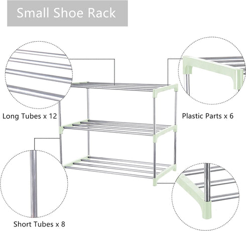 Closet (3-Tier, Small Shoe Rack, Narrow Stackable Shoe Shelf Organizer for Entryway, Doorway and Bedroom Green)