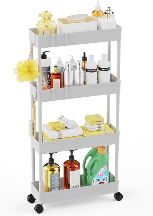 LEHOM 5.1" Slim Storage Cart - 4 Tiers Bathroom Organizer Mobile Shelving