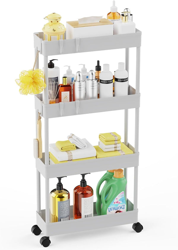 LEHOM 5.1" Slim Storage Cart - 4 Tiers Bathroom Organizer Mobile Shelving