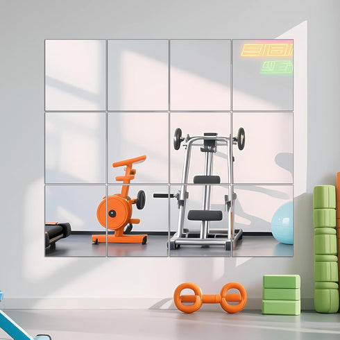 Ruomeng 14" 12" 12Pcs Gym Mirror Tiles - x x Wall Mounted Mirror Glass Frameless Full Length Mirror Tiles for Home Gym