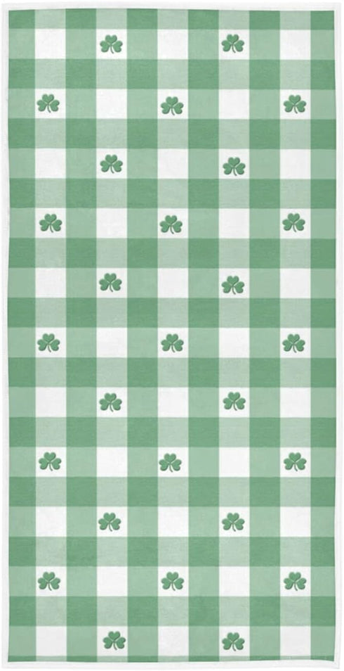 senya St. Patrick's Day Hand Towels, Green White Gingham Pattern, Highly Absorbent for Bathroom - Shamrocks
