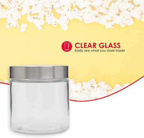 Home Basics Small Kitchen Canister, Clear Glass with Stainless Steel Lid, for Flour, Sugar, Coffee, Snacks