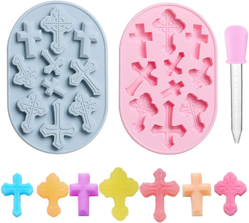 OURASHERO 2pcs Silicone Cake Fondant Mold, Cross Shape Cupcake Topper with Liquid Dropper for Baby Shower Party Supplies