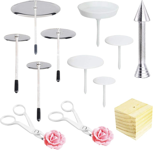 12 PCS Cake Decorating Supplies, Woohome 8 PCS Cake Flower Nail, 2 PCS Flower Lifters, 1 PCS Icing Dispensers