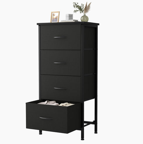 Sweetcrispy 4 Fabric Drawer Small Dresser, Bedside Nightstand with Wooden Top Sturdy