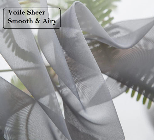 PI Dark Grey Sheer Curtains 45 Inches Length with Eyelets, Voile Light Filtering Small Window Curtains for